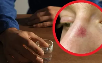Czerwona plama na twarzy, widoczna po spożyciu alkoholu, może świadczyć o uczuleniu na alkohol.