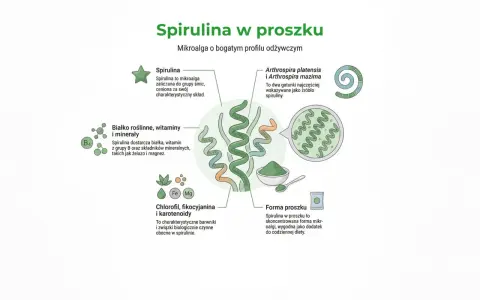 Spirulina w proszku to mikroalga bogata w białko, witaminy i minerały. Poznaj jej skład i właściwości.