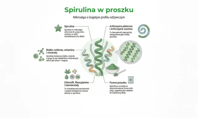 Spirulina w proszku to mikroalga bogata w białko, witaminy i minerały. Poznaj jej skład i właściwości.