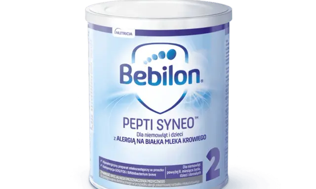 Bebilon Pepti Syneo 2, hipoalergiczny preparat mlekozastępczy w proszku dla niemowląt i dzieci z alergią na białka mleka krowiego.