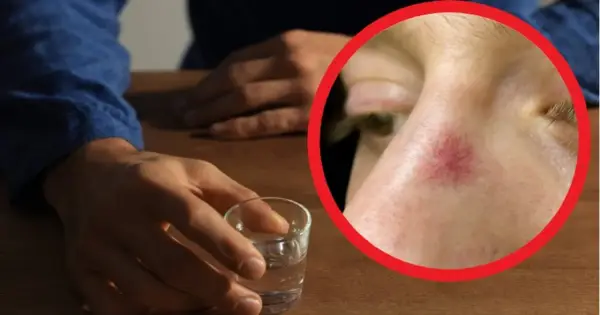 Czerwona plama na twarzy, widoczna po spożyciu alkoholu, może świadczyć o uczuleniu na alkohol.